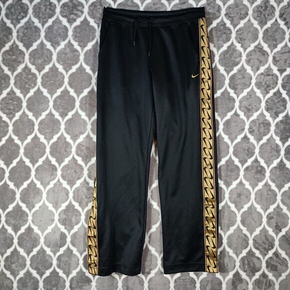 Nike Swoosh Track Pants Women Small Black Gold Side Stripe - Picture 1 of 11